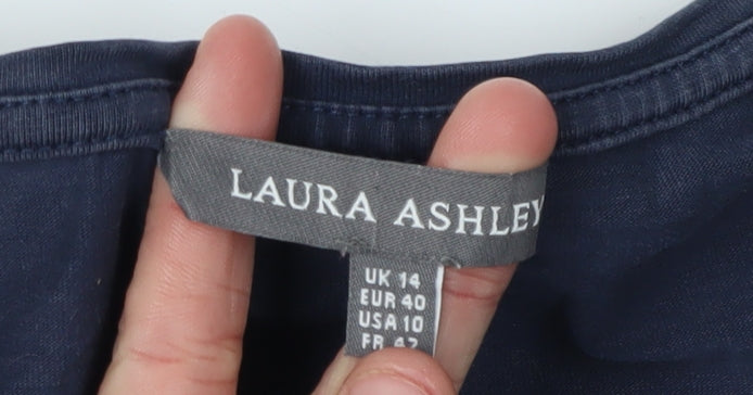 Womens UK Size 14 Laura Ashley Blue Basic T-Shirt