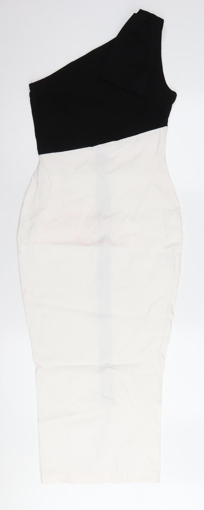 Vesper Women's One Shoulder Black & White Midi Pencil Dress