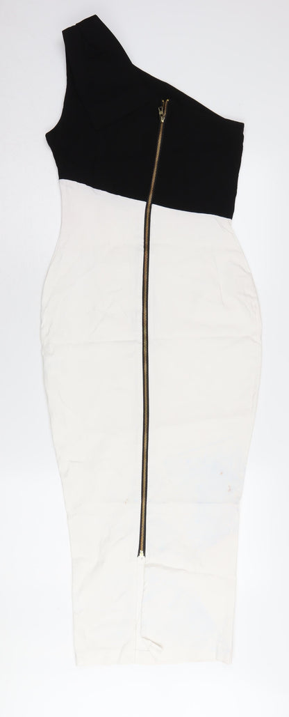 Vesper Women's One Shoulder Black & White Midi Pencil Dress