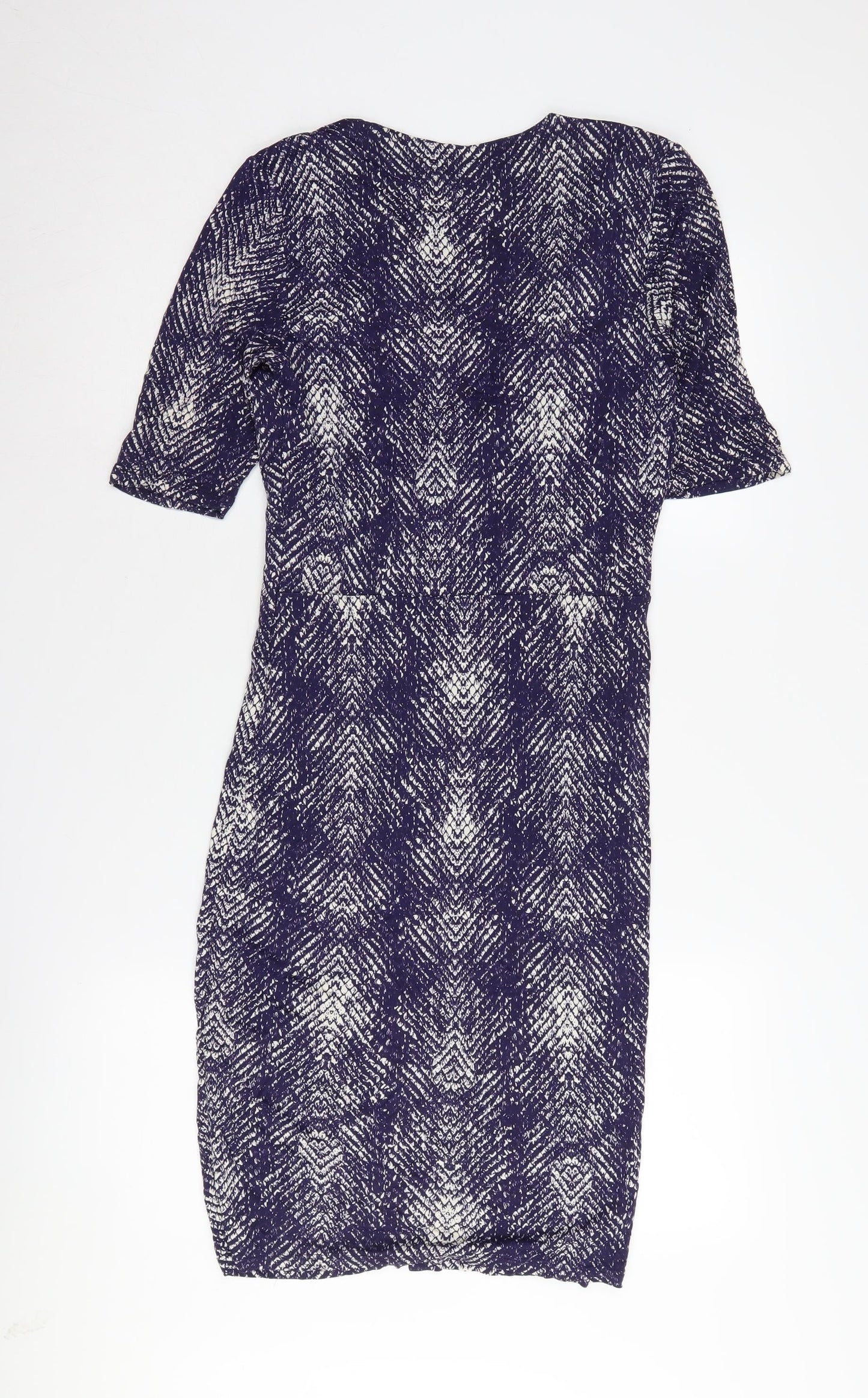 Marks and Spencer Women’s Blue Geometric V-Neck Sheath Dress