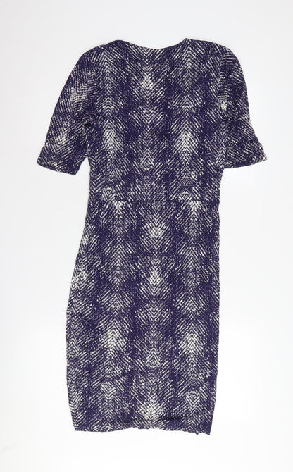 Marks and Spencer Women’s Blue Geometric V-Neck Sheath Dress