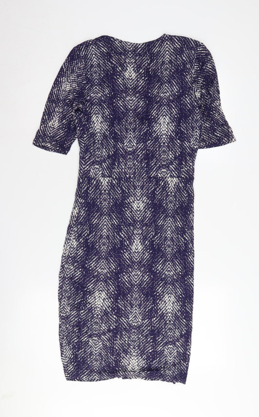 Marks and Spencer Women’s Blue Geometric V-Neck Sheath Dress