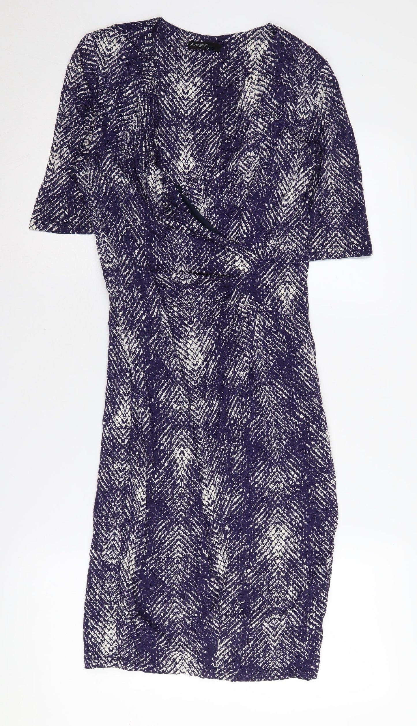 Marks and Spencer Women’s Blue Geometric V-Neck Sheath Dress