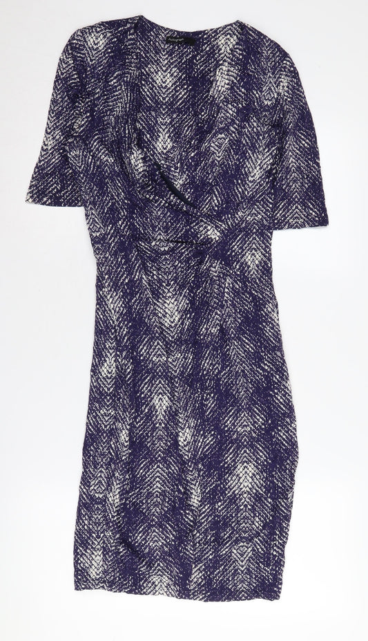 Marks and Spencer Women’s Blue Geometric V-Neck Sheath Dress