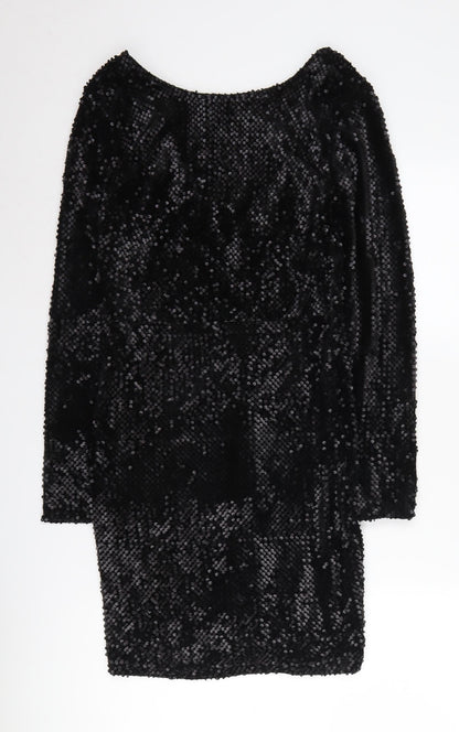 Mango Women's Black Sequin Bodycon Dress Size 12