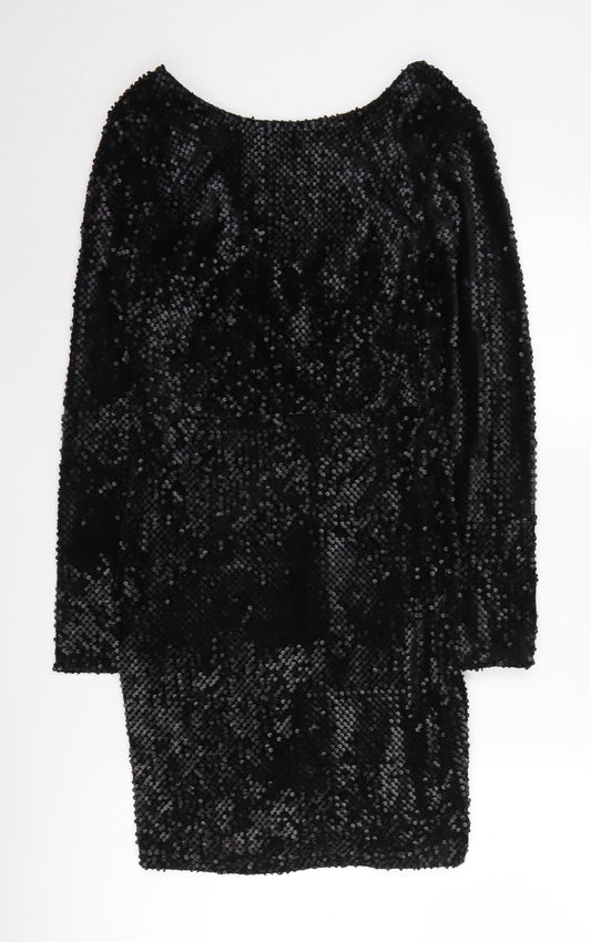 Mango Women's Black Sequin Bodycon Dress Size 12