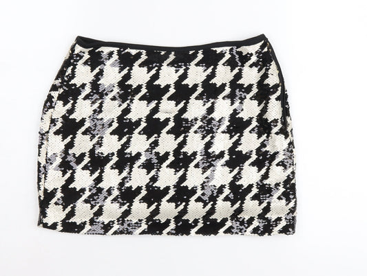 MNG Women's Sequin Houndstooth Skirt Size 8