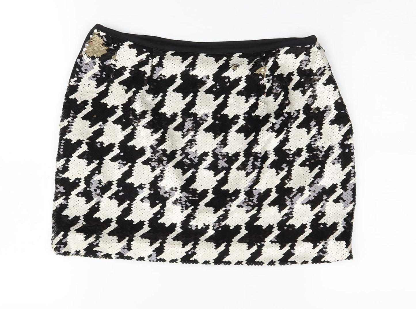 MNG Women's Sequin Houndstooth Skirt Size 8