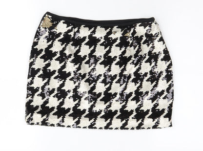 MNG Women's Sequin Houndstooth Skirt Size 8