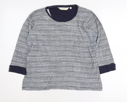 EWM Women's Blue Striped Jersey Top L