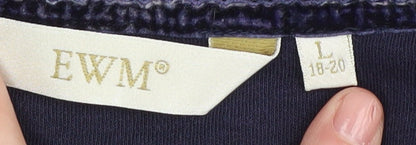 EWM Women's Blue Striped Jersey Top L