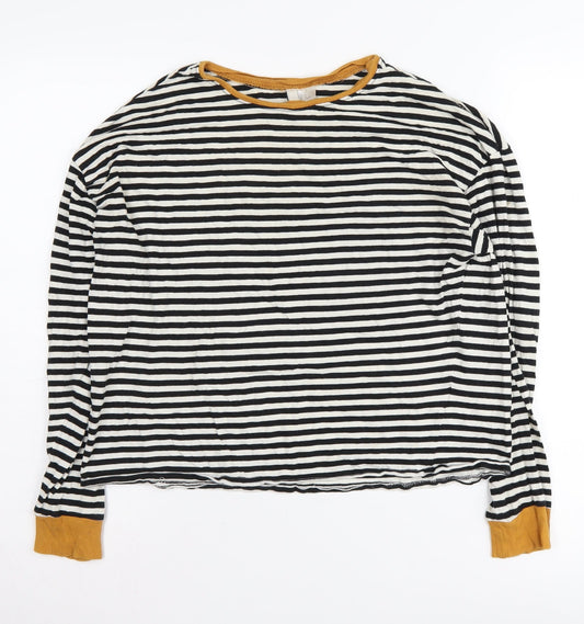 H&M Women's M Black Striped Pullover Sweatshirt