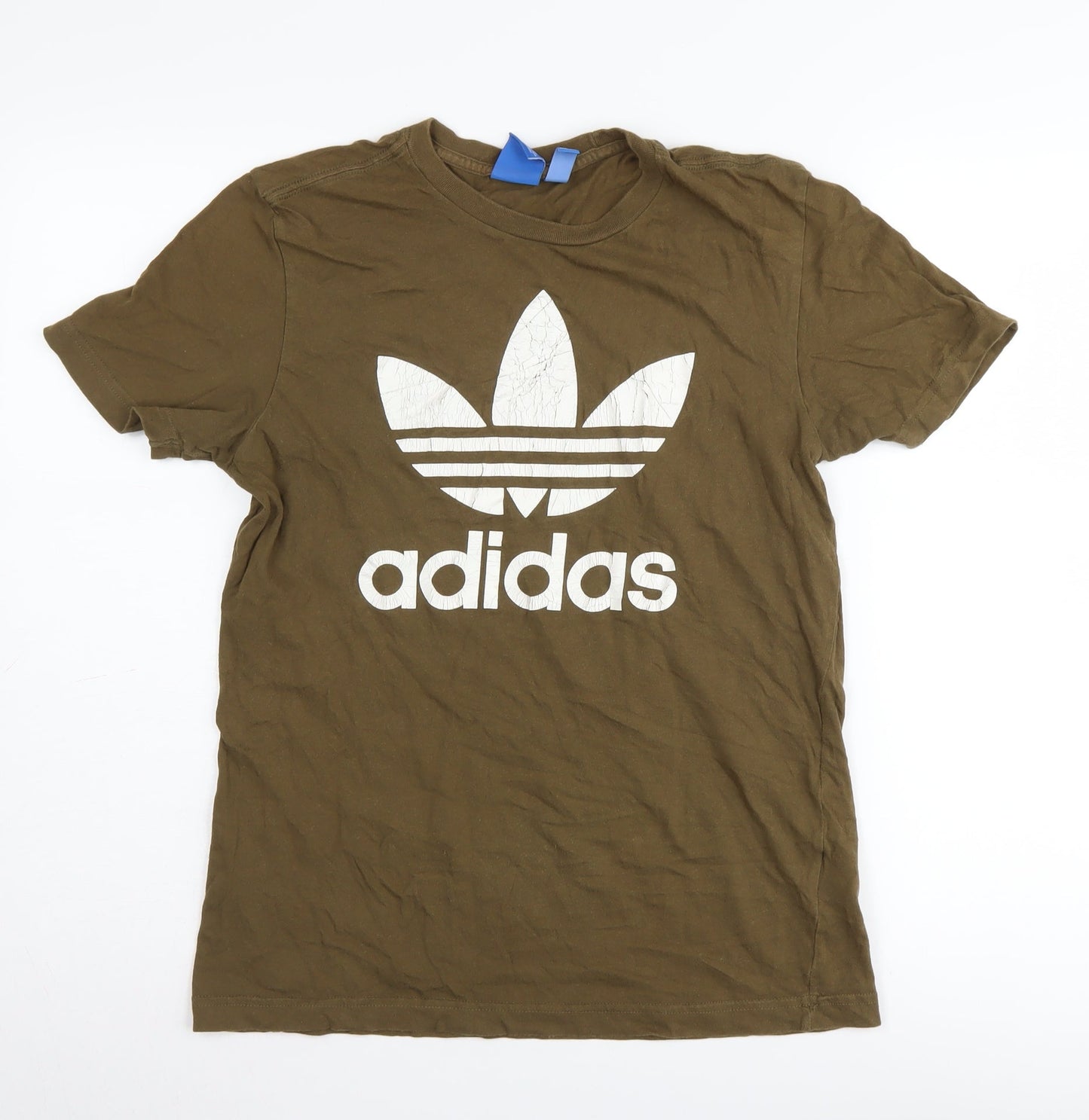 Adidas Men's Brown Logo T-Shirt, Size S, Cotton, Crew Neck