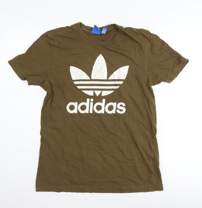Adidas Men's Brown Logo T-Shirt, Size S, Cotton, Crew Neck