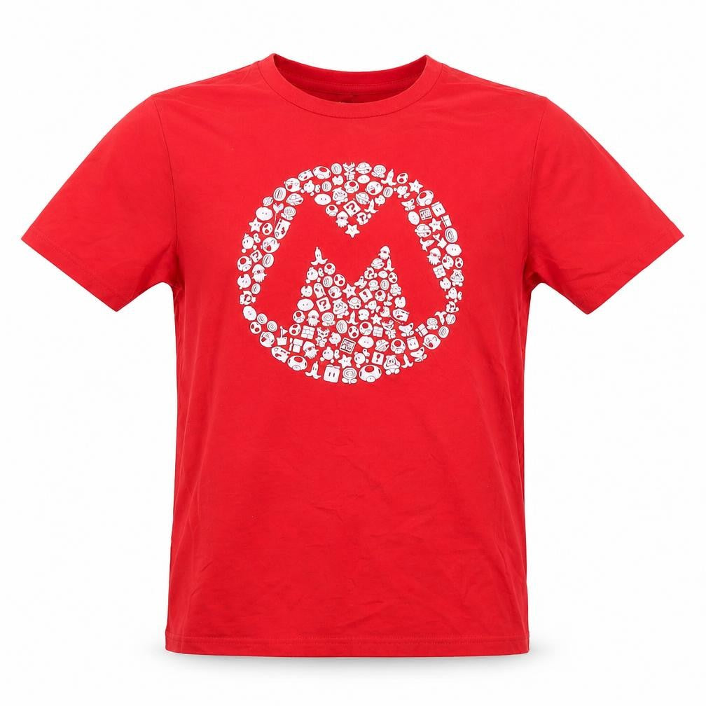 Front view of Earth Positive Nintendo Mario Red T-Shirt unisex s