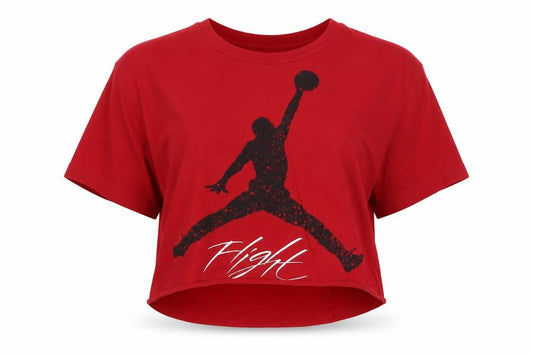 Front view of Jordan Flight Women's Red Cropped T-Shirt Crew Neck, size L