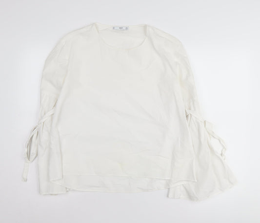 MNG Women's White Blouse, Size 8, Lightweight Tie Sleeve