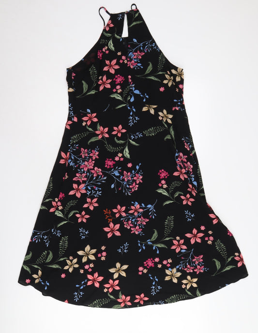 Stradivarius Women's Black Floral A-Line Dress L
