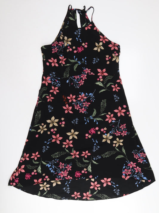 Stradivarius Women's Black Floral A-Line Dress L