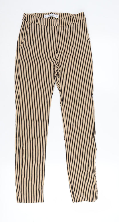 Mango Basics Women's Beige Striped Straight Trousers