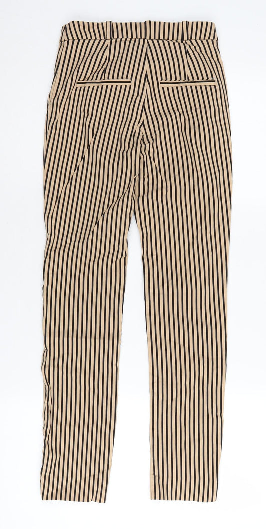 Mango Basics Women's Beige Striped Straight Trousers