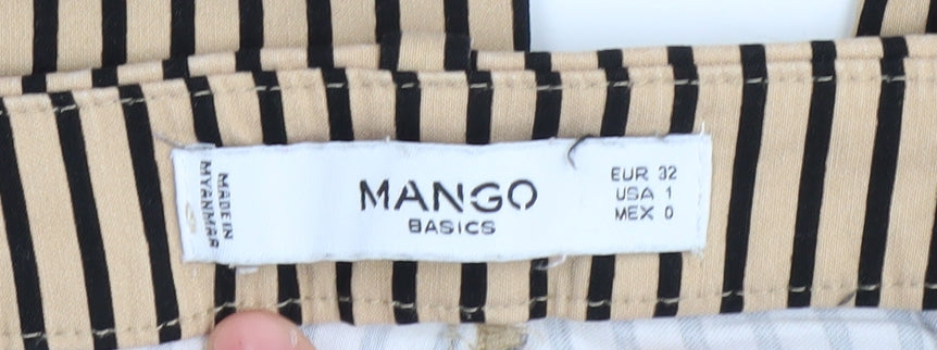 Mango Basics Women's Beige Striped Straight Trousers