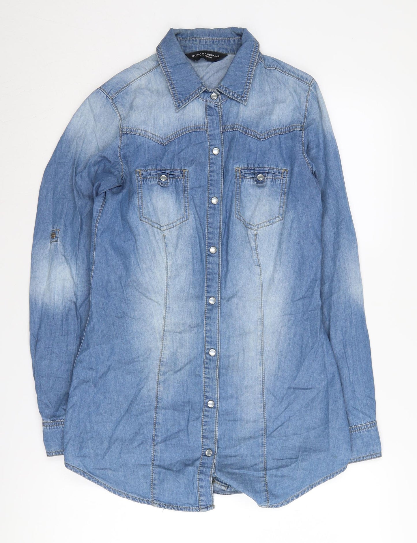 Womens UK Size 8 Dorothy Perkins Blue Basic Button-Up