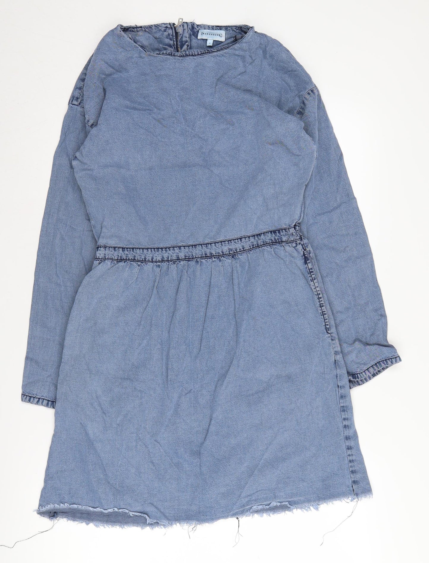 Warehouse Women's Blue Denim Shift Dress Size 12