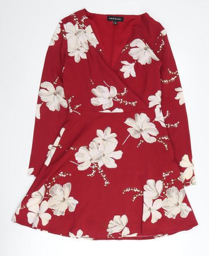 Parisian Women's Red Floral Wrap Dress Size 10