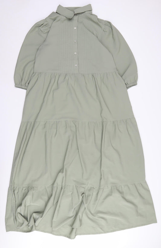 ASOS DESIGN Women's Green Collared Midi Shirt Dress