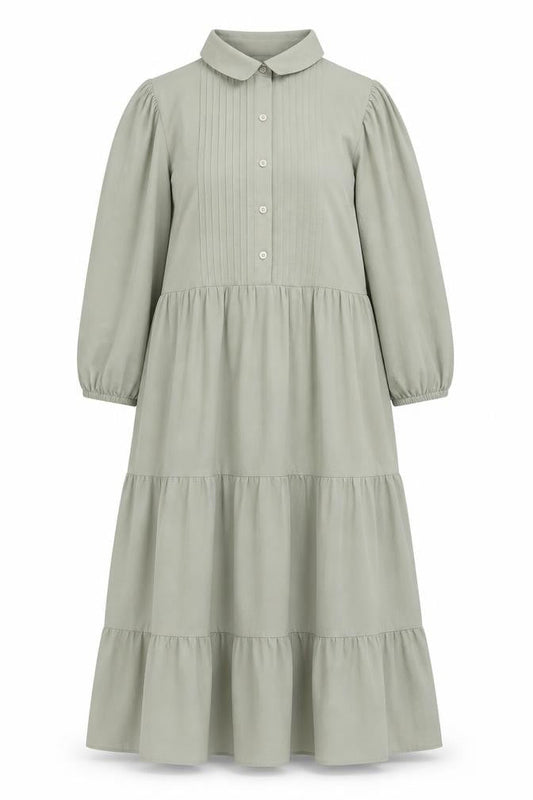 Front view of ASOS DESIGN Women's Green Collared Midi Shirt Dress
