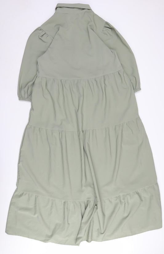 ASOS DESIGN Women's Green Collared Midi Shirt Dress