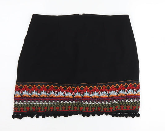 New Look Women's Black Embroidered Skirt Size 12