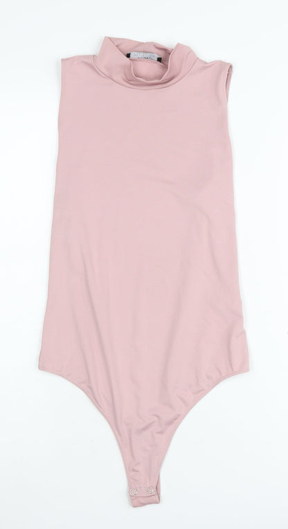 Bershka Women's Pink Mock Neck Bodysuit - Size 12