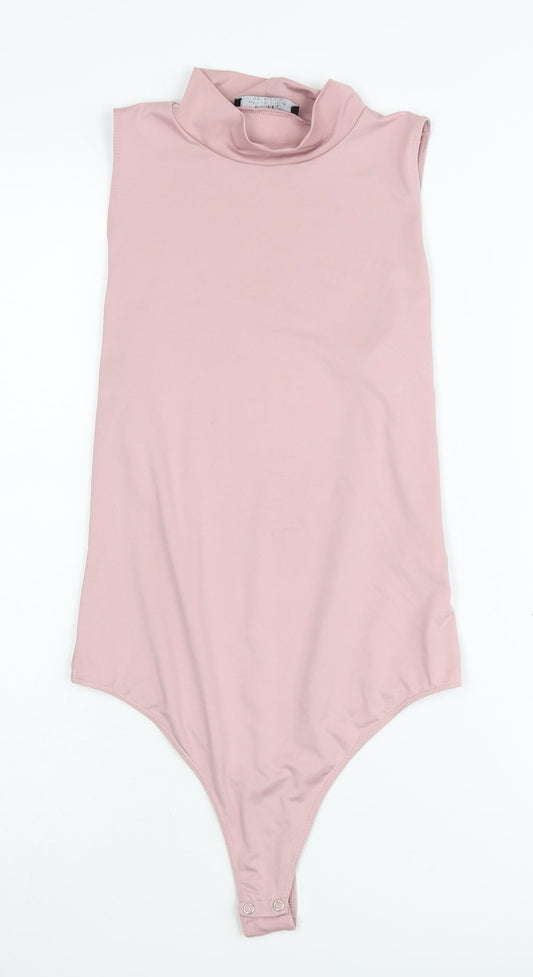 Bershka Women's Pink Mock Neck Bodysuit - Size 12