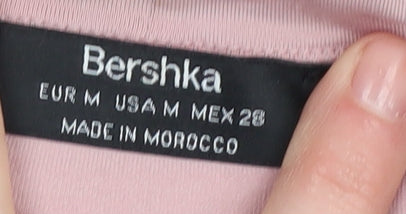 Bershka Women's Pink Mock Neck Bodysuit - Size 12