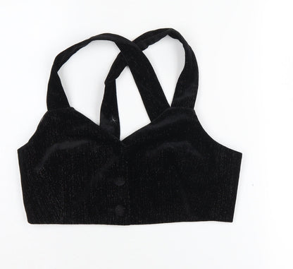 Zara Women's Black Cropped Blouse, Size 10, Party