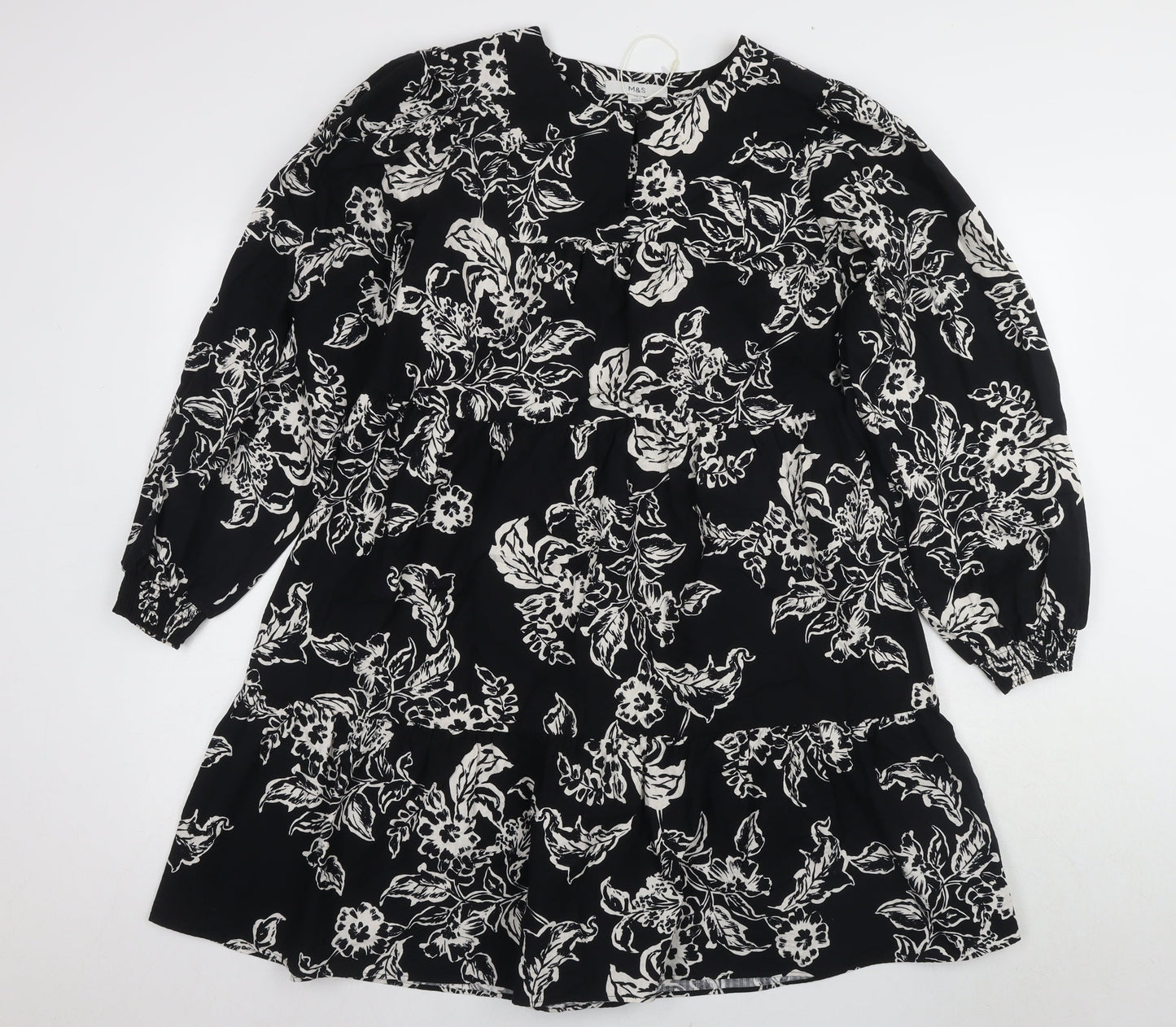 Marks and Spencer Women's Black Floral A-Line Dress Size 12