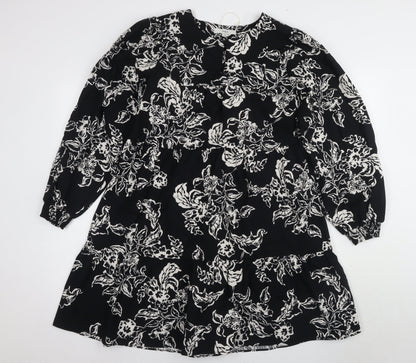 Marks and Spencer Women's Black Floral A-Line Dress Size 12