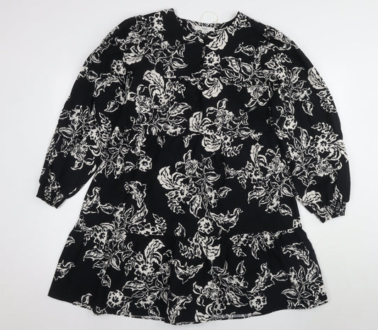 Marks and Spencer Women's Black Floral A-Line Dress Size 12