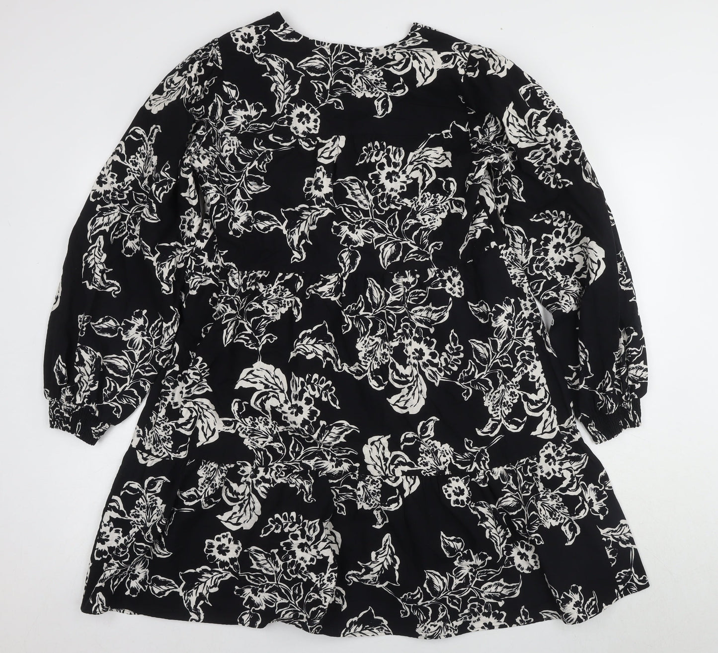 Marks and Spencer Women's Black Floral A-Line Dress Size 12