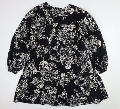 Marks and Spencer Women's Black Floral A-Line Dress Size 12