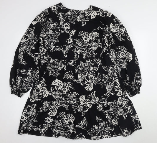 Marks and Spencer Women's Black Floral A-Line Dress Size 12