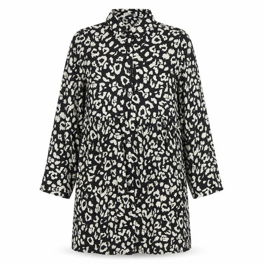 Kayella Women's Black Animal Print Collared Shirt Dress - Size M