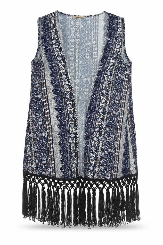 Cameo Rose Women's Blue Kimono Viscose Fringe