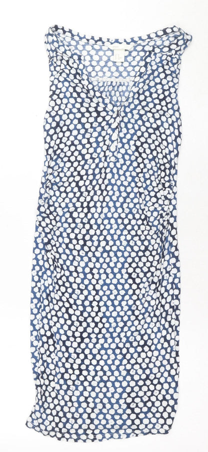 H&M Women's Blue Polka Dot Round Neck Dress XS