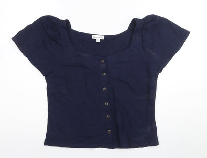 Warehouse Women's Blue Button-Up Square Neck Top