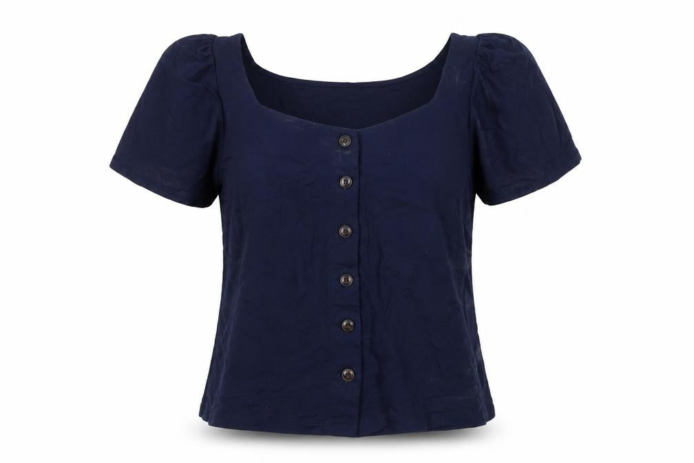 Warehouse Women's Blue Button-Up Square Neck Top