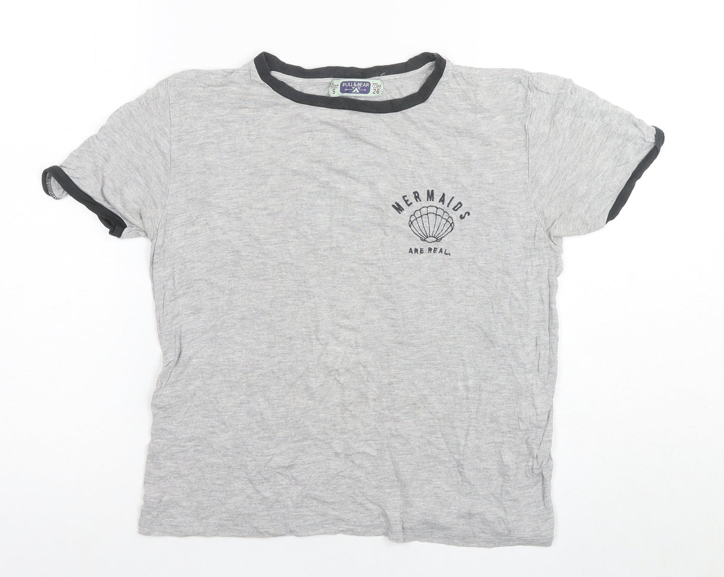 Womens UK Size S Pull & Bear Grey Ringer T-Shirt