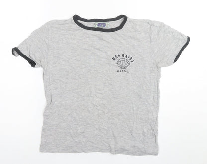 Womens UK Size S Pull & Bear Grey Ringer T-Shirt